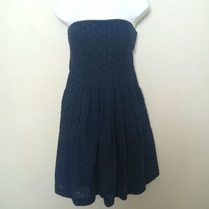 The GAP Navy Blue Strapless Above The Knee Fully Lined Geometric Eyelet Dress